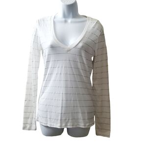 Fossil Womens White and Silver Deep vneck Longsleeve Tee Shirt